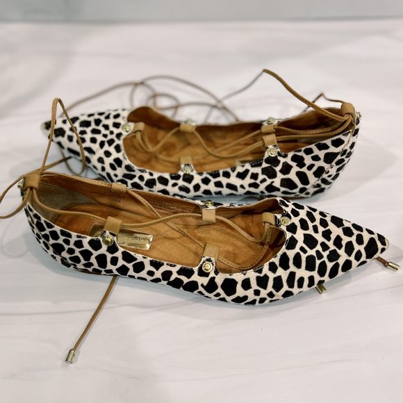 Halogen Printed Calf Hair Ankle Strappy Gladiator Pointed Toe Flat - Picture 7 of 9